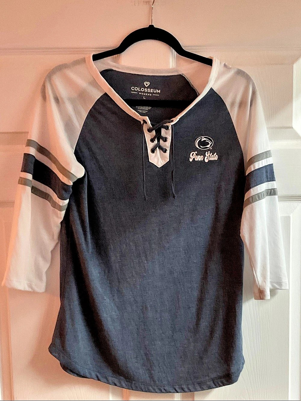Penn State Colosseum Color Block Lace-Up Jersey in Black & White Large